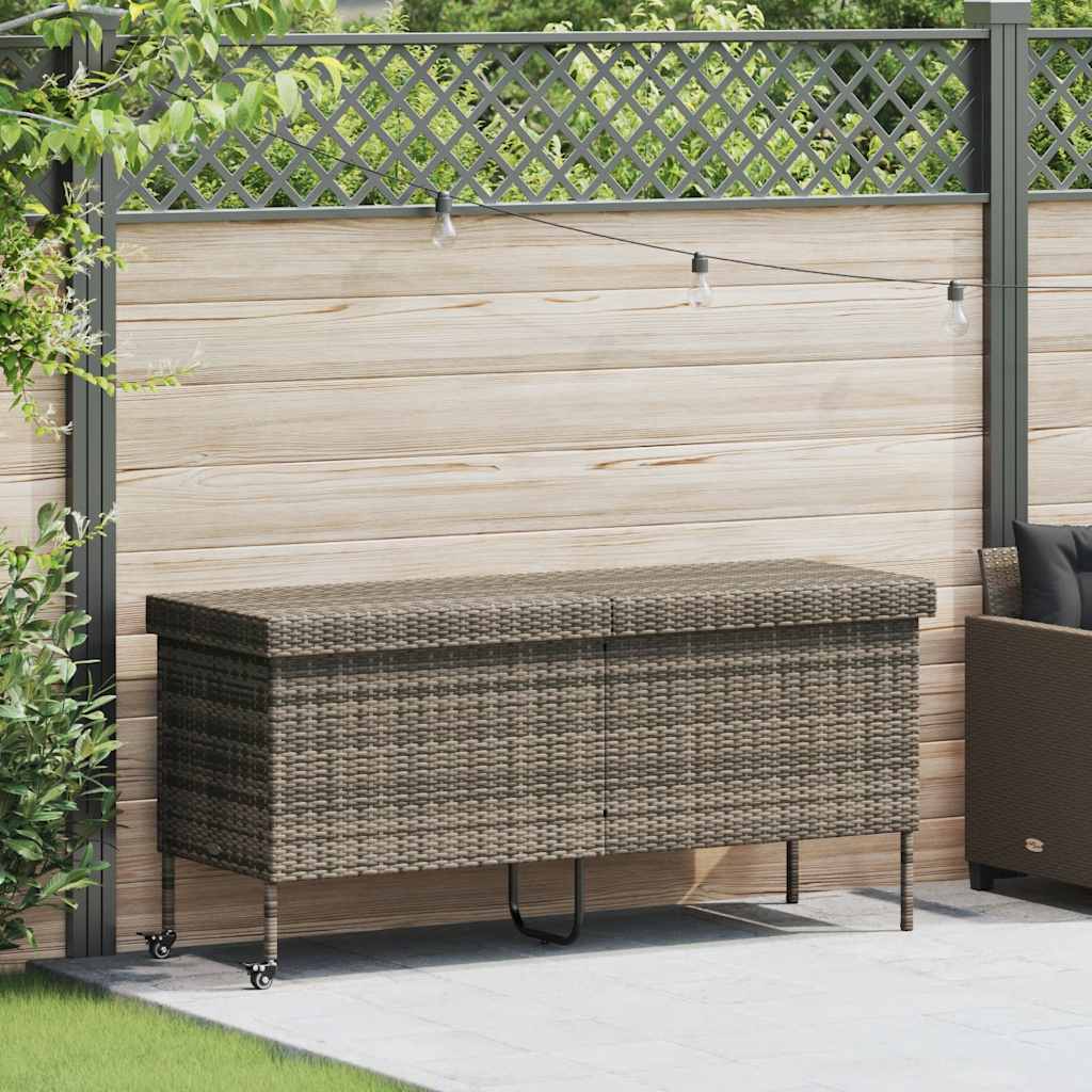 Gartentruhe mit Rollen Grau 160x55x75 cm Poly Rattan