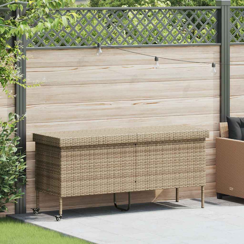 Gartentruhe mit Rollen Beige 160x55x75 cm Poly Rattan