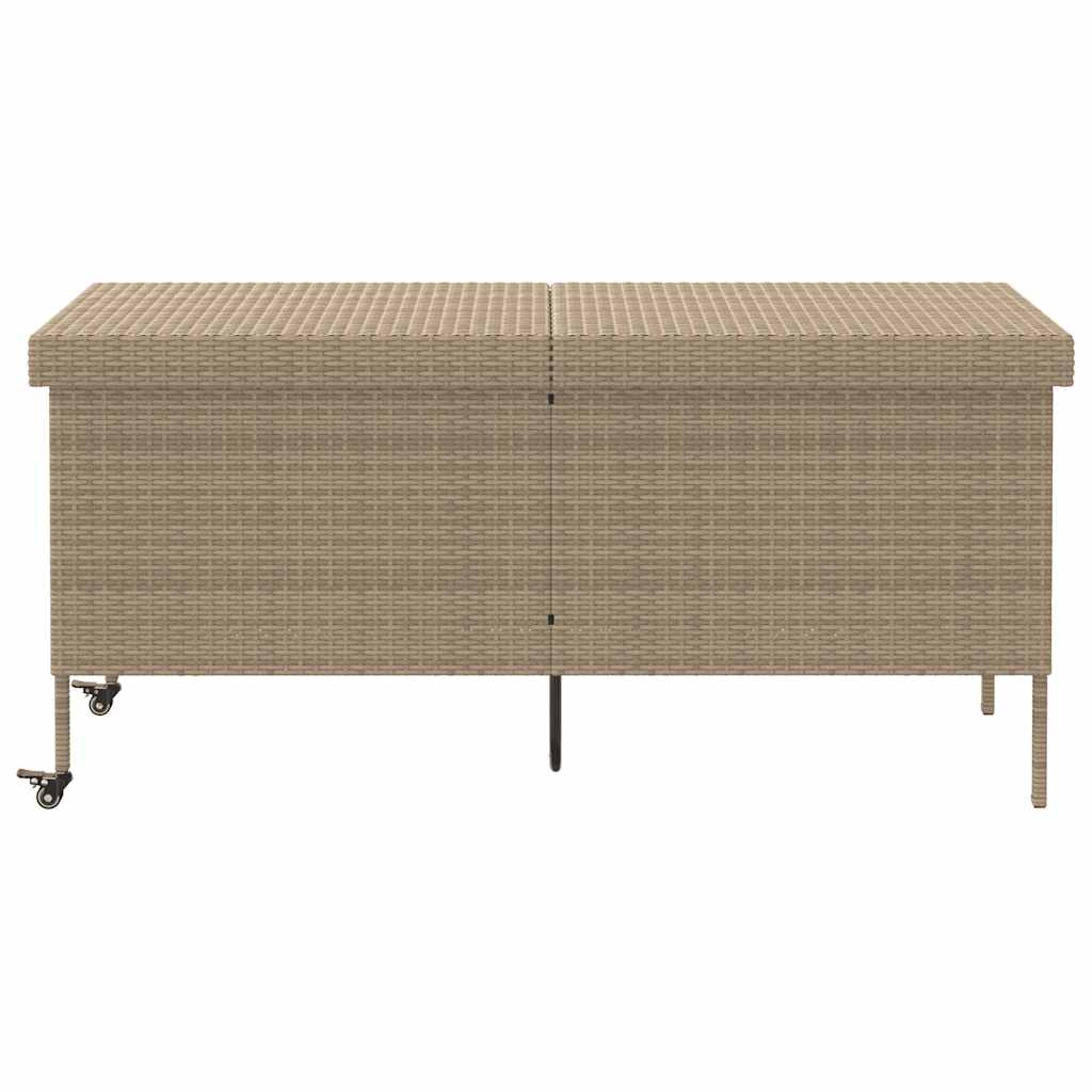 Gartentruhe mit Rollen Beige 160x55x75 cm Poly Rattan