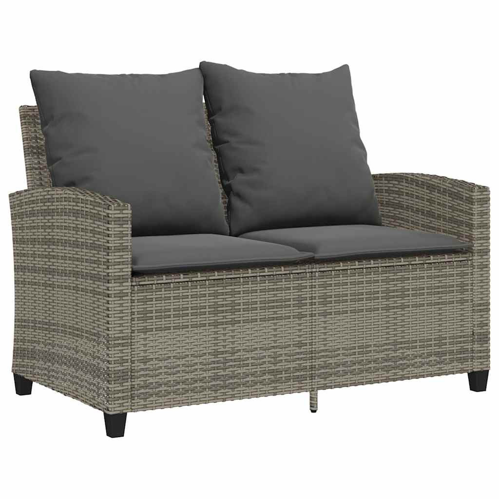 Gartensofa 2-Sitzer mit Kissen & Tisch Grau Poly Rattan