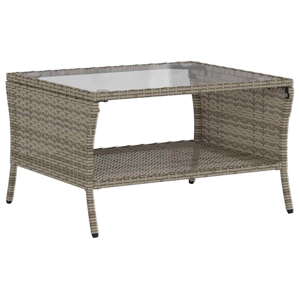 Gartensofa 2-Sitzer mit Kissen & Tisch Grau Poly Rattan