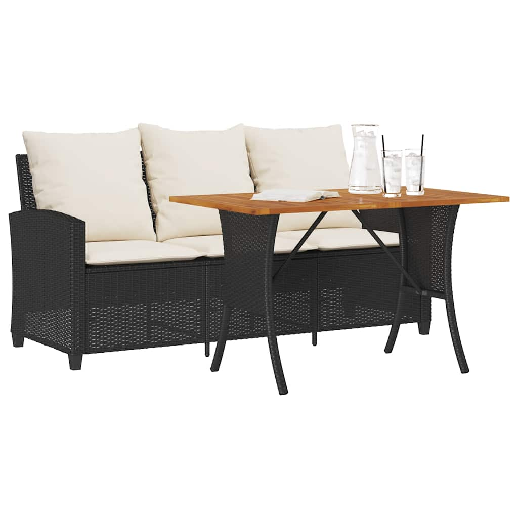 Gartensofa 3-Sitzer mit Kissen & Tisch Schwarz Poly Rattan