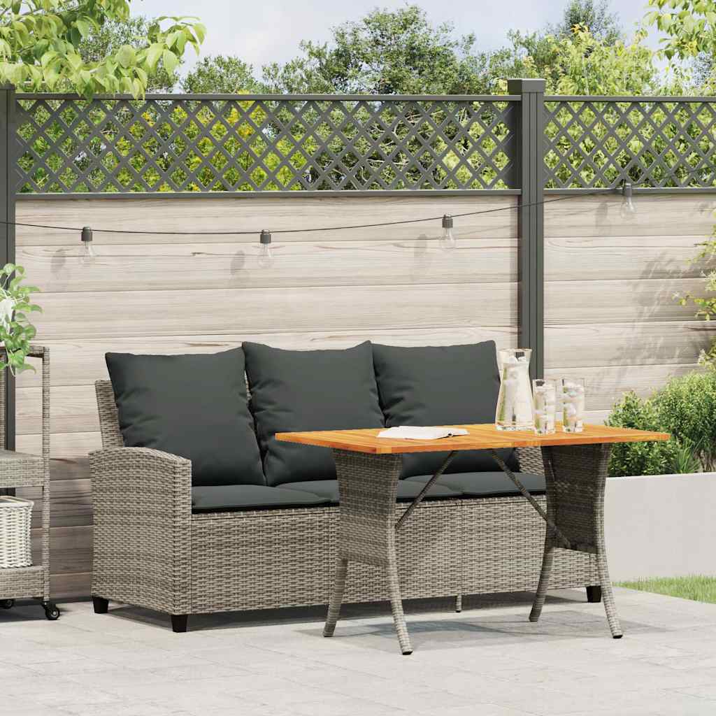 Gartensofa 3-Sitzer mit Kissen & Tisch Grau Poly Rattan