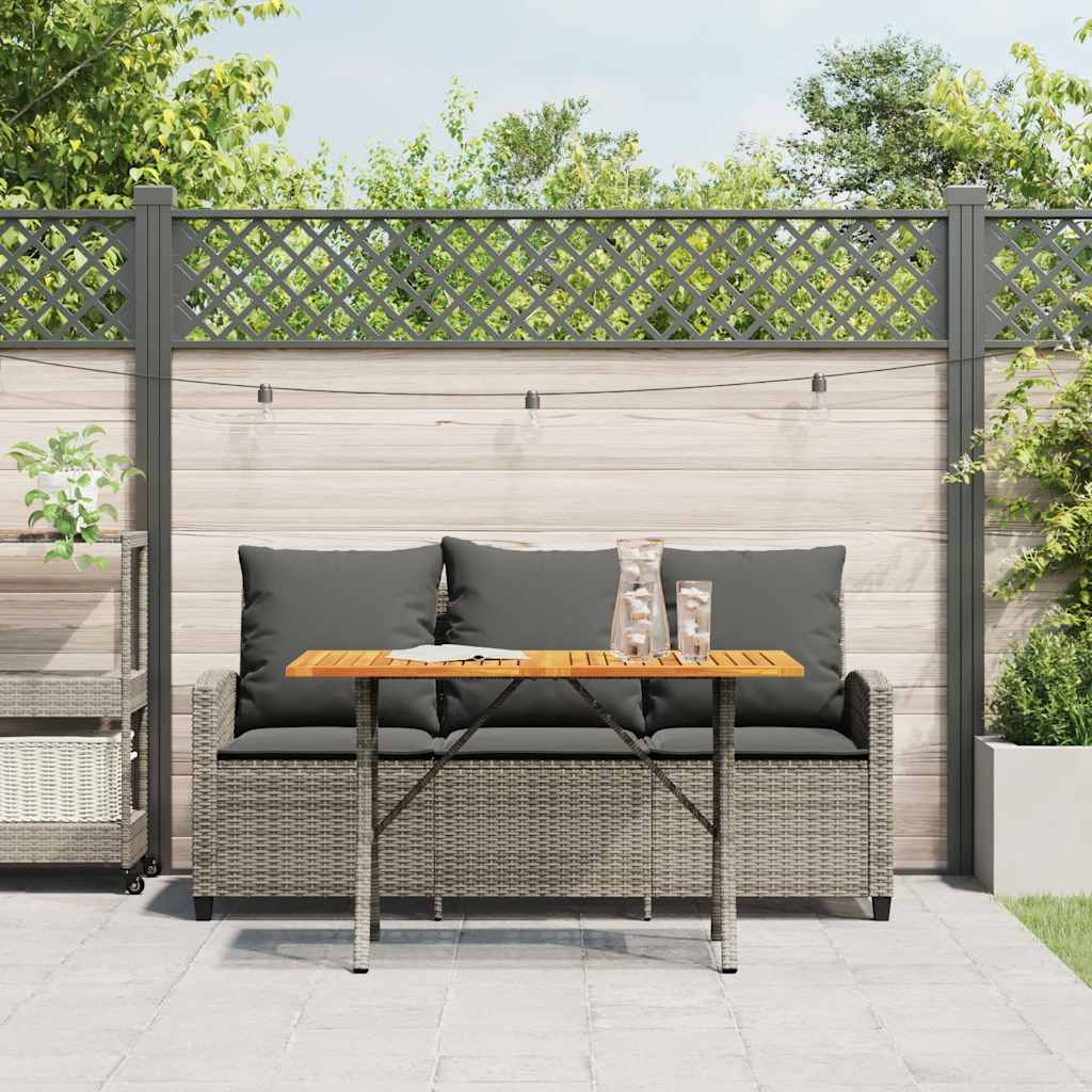 Gartensofa 3-Sitzer mit Kissen & Tisch Grau Poly Rattan