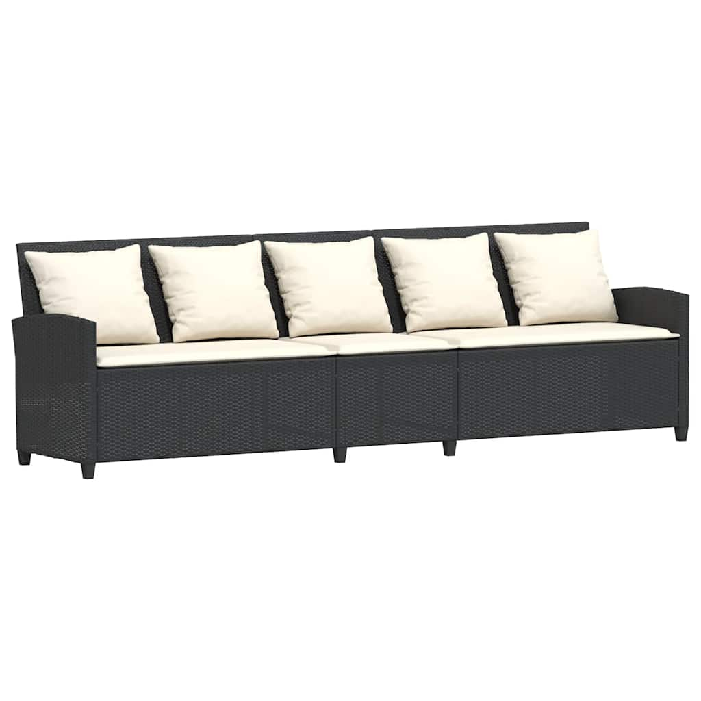 Gartensofa 5-Sitzer mit Kissen Schwarz Poly Rattan