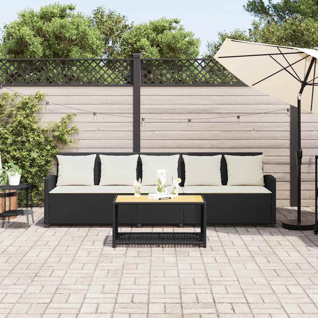 Gartensofa 5-Sitzer mit Kissen Schwarz Poly Rattan