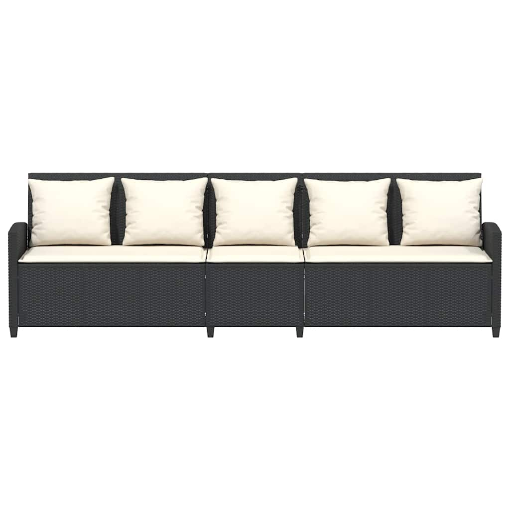 Gartensofa 5-Sitzer mit Kissen Schwarz Poly Rattan