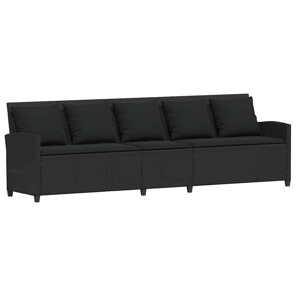 Gartensofa 5-Sitzer mit Kissen Schwarz Poly Rattan