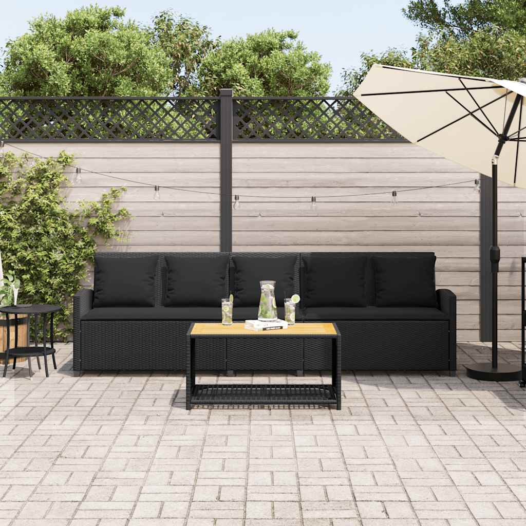 Gartensofa 5-Sitzer mit Kissen Schwarz Poly Rattan