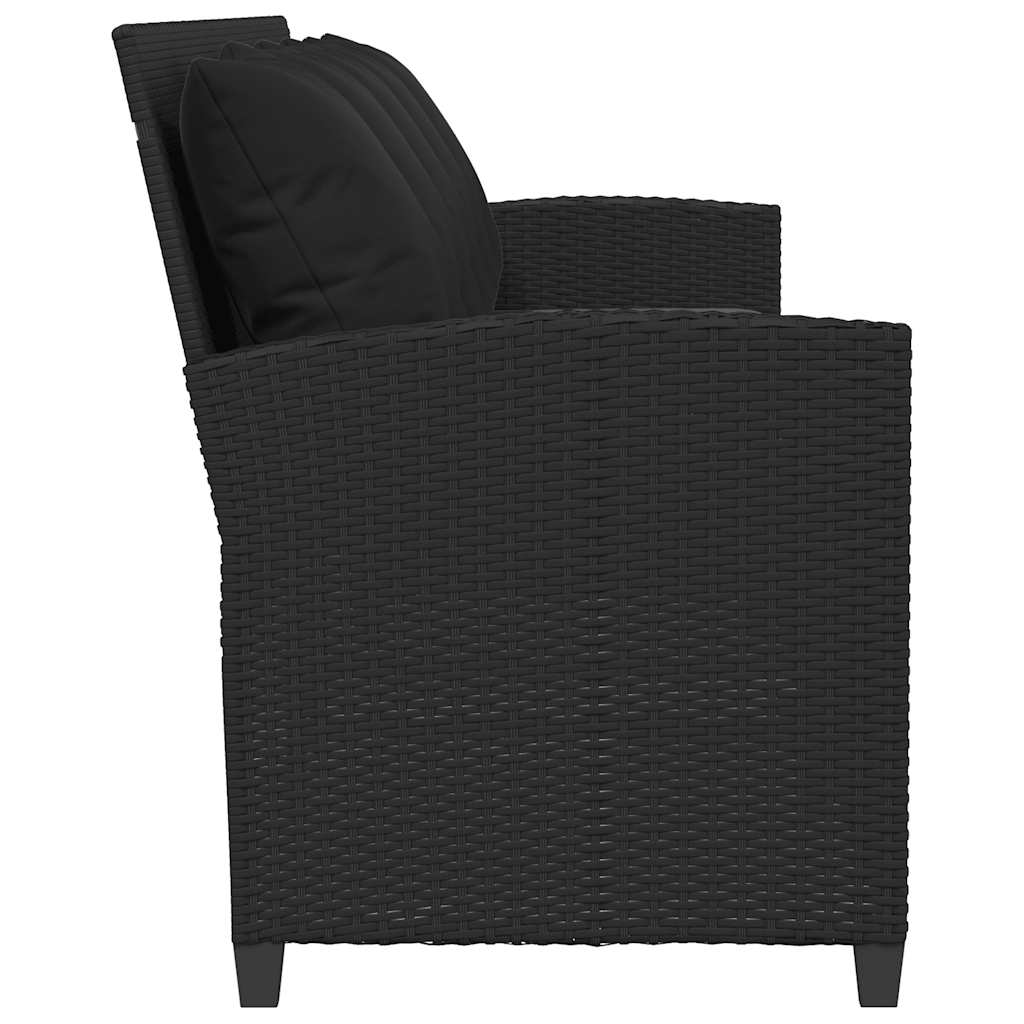 Gartensofa 5-Sitzer mit Kissen Schwarz Poly Rattan