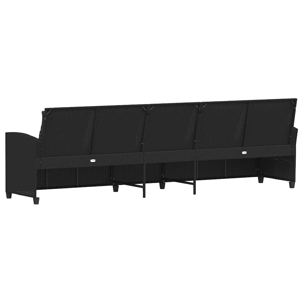 Gartensofa 5-Sitzer mit Kissen Schwarz Poly Rattan