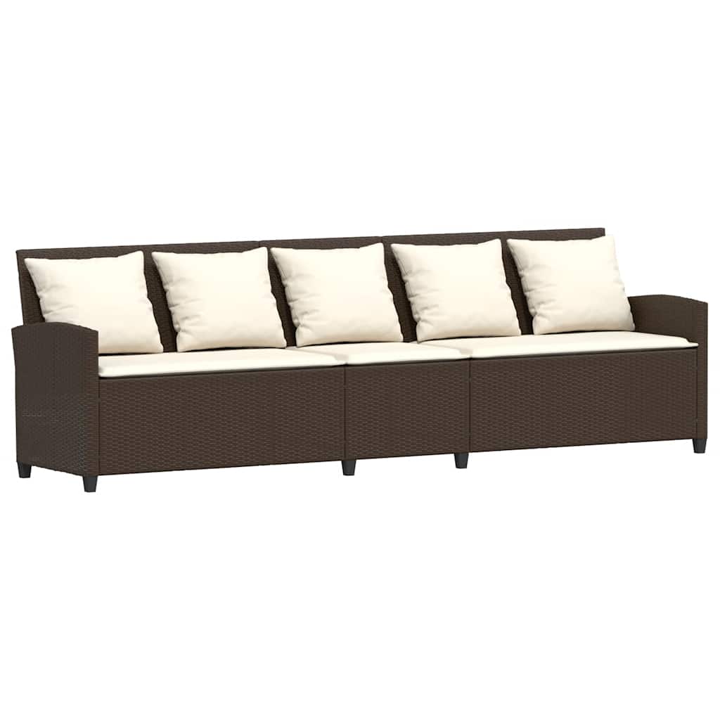 Gartensofa 5-Sitzer mit Kissen Braun Poly Rattan