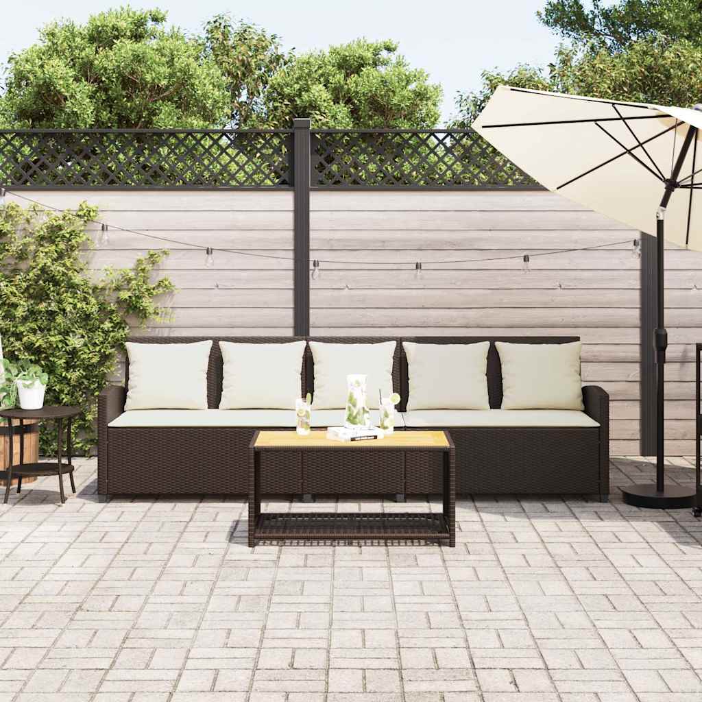 Gartensofa 5-Sitzer mit Kissen Braun Poly Rattan