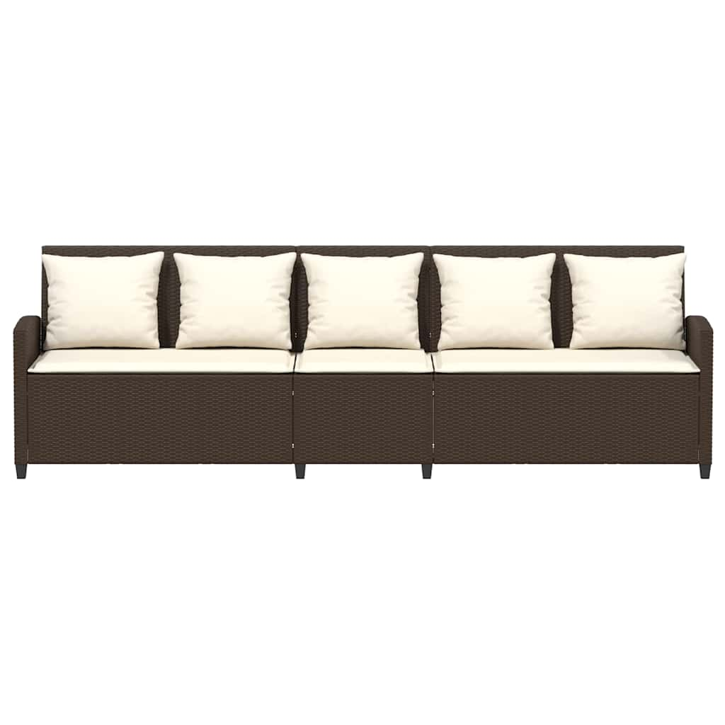 Gartensofa 5-Sitzer mit Kissen Braun Poly Rattan