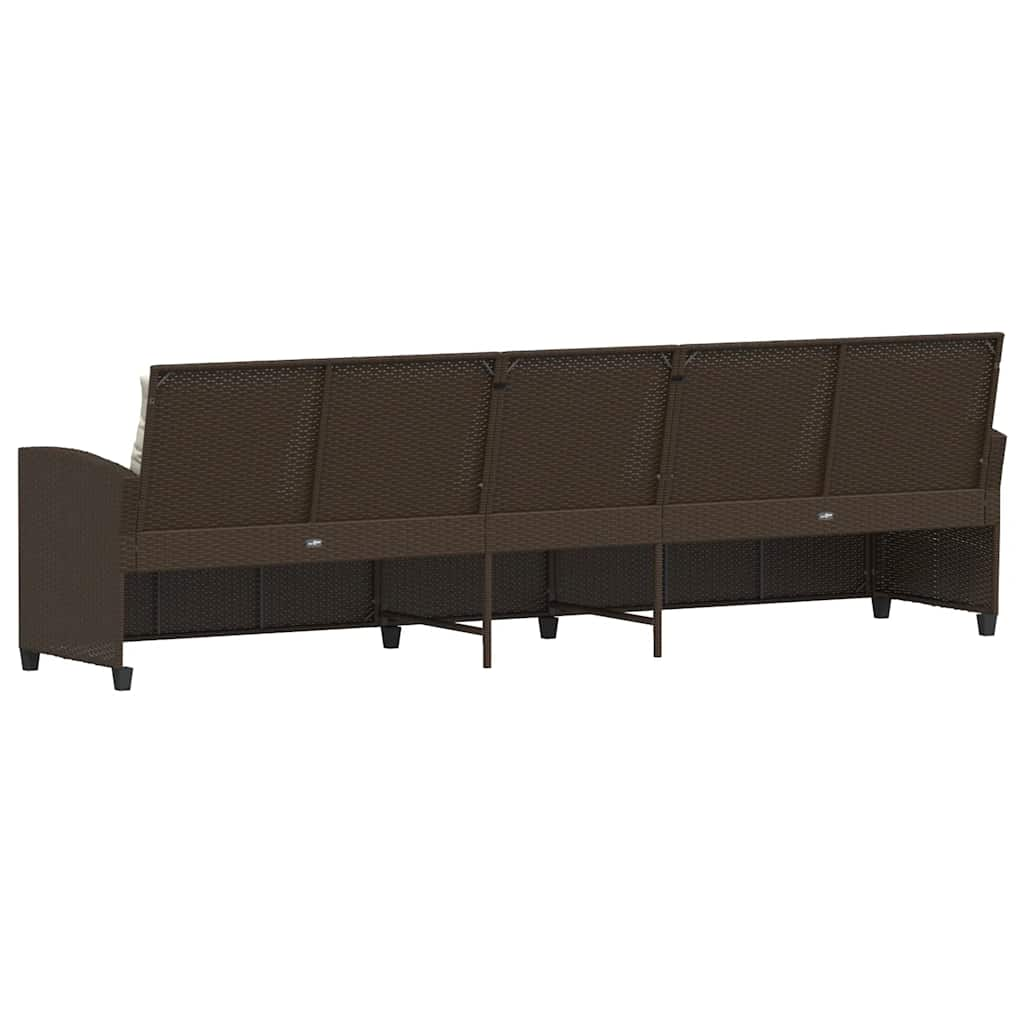 Gartensofa 5-Sitzer mit Kissen Braun Poly Rattan