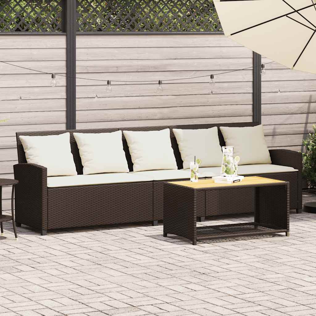 Gartensofa 5-Sitzer mit Kissen Braun Poly Rattan