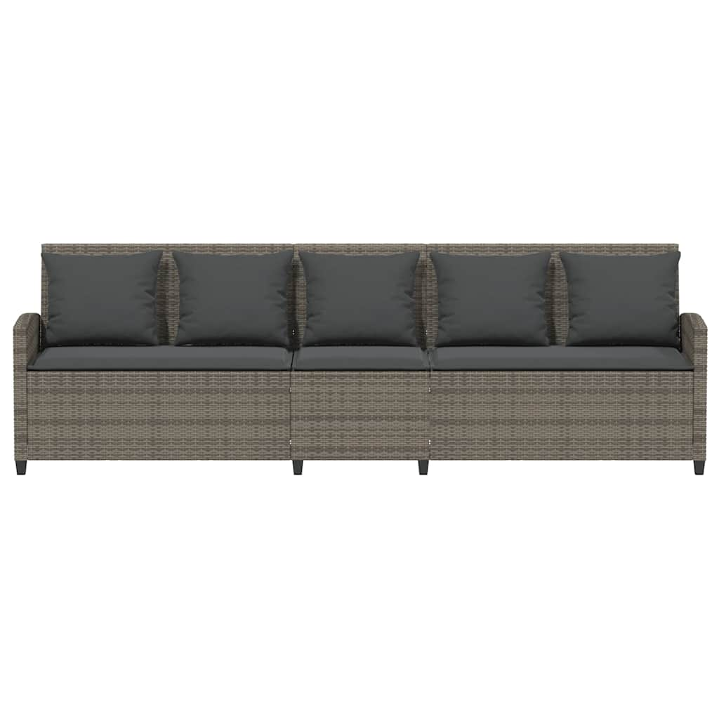 Gartensofa 5-Sitzer mit Kissen Grau Poly Rattan