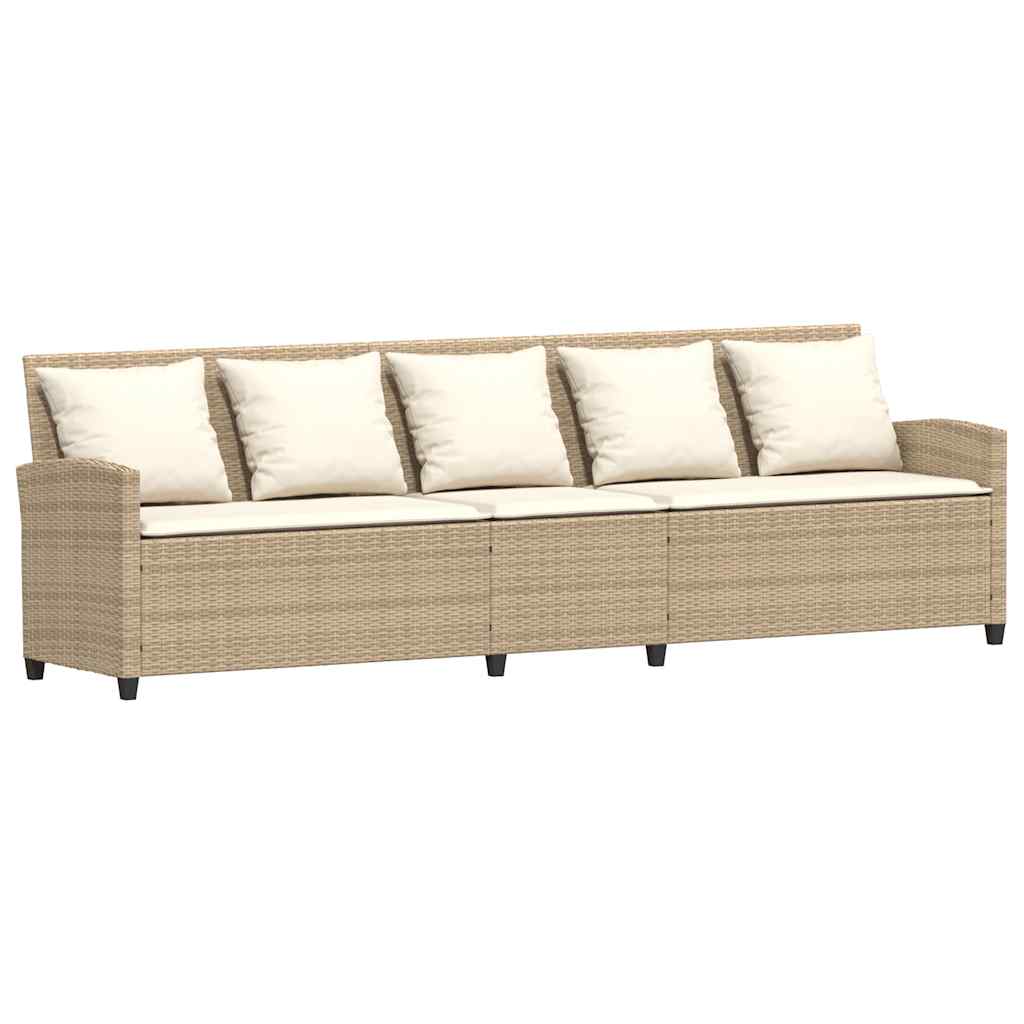 Gartensofa 5-Sitzer mit Kissen Beige Poly Rattan