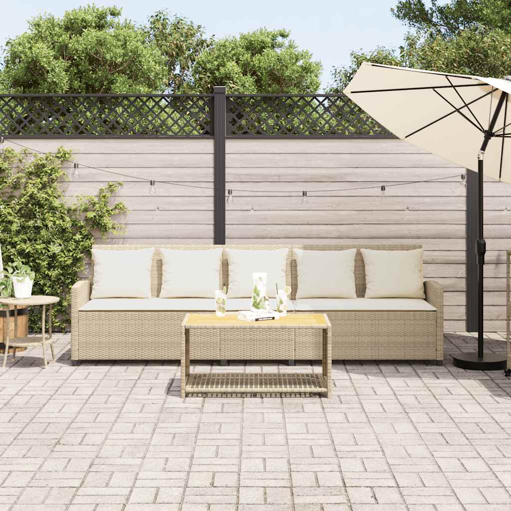 Gartensofa 5-Sitzer mit Kissen Beige Poly Rattan