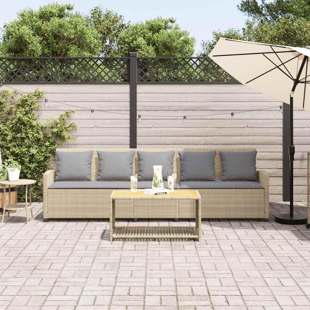 Gartensofa 5-Sitzer mit Kissen Beige Poly Rattan