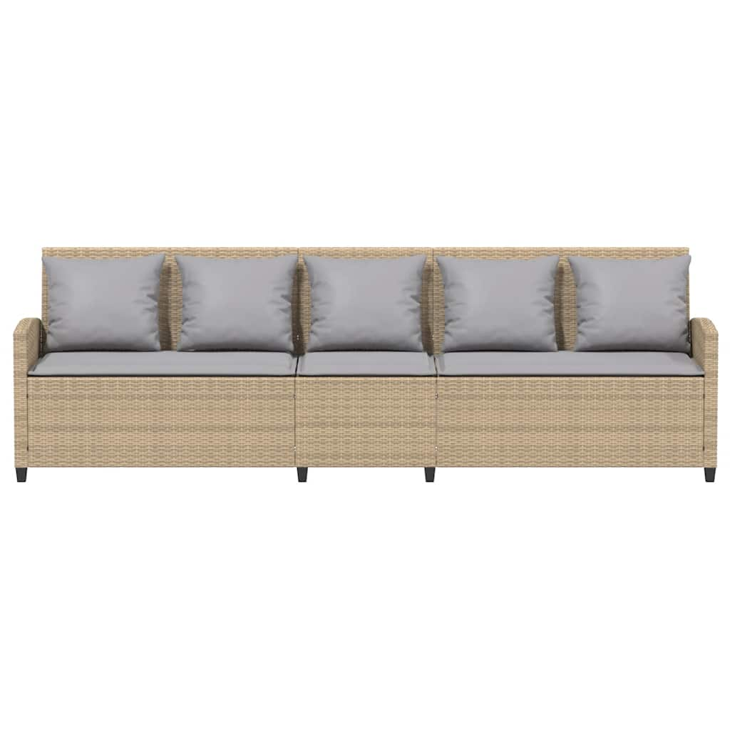 Gartensofa 5-Sitzer mit Kissen Beige Poly Rattan