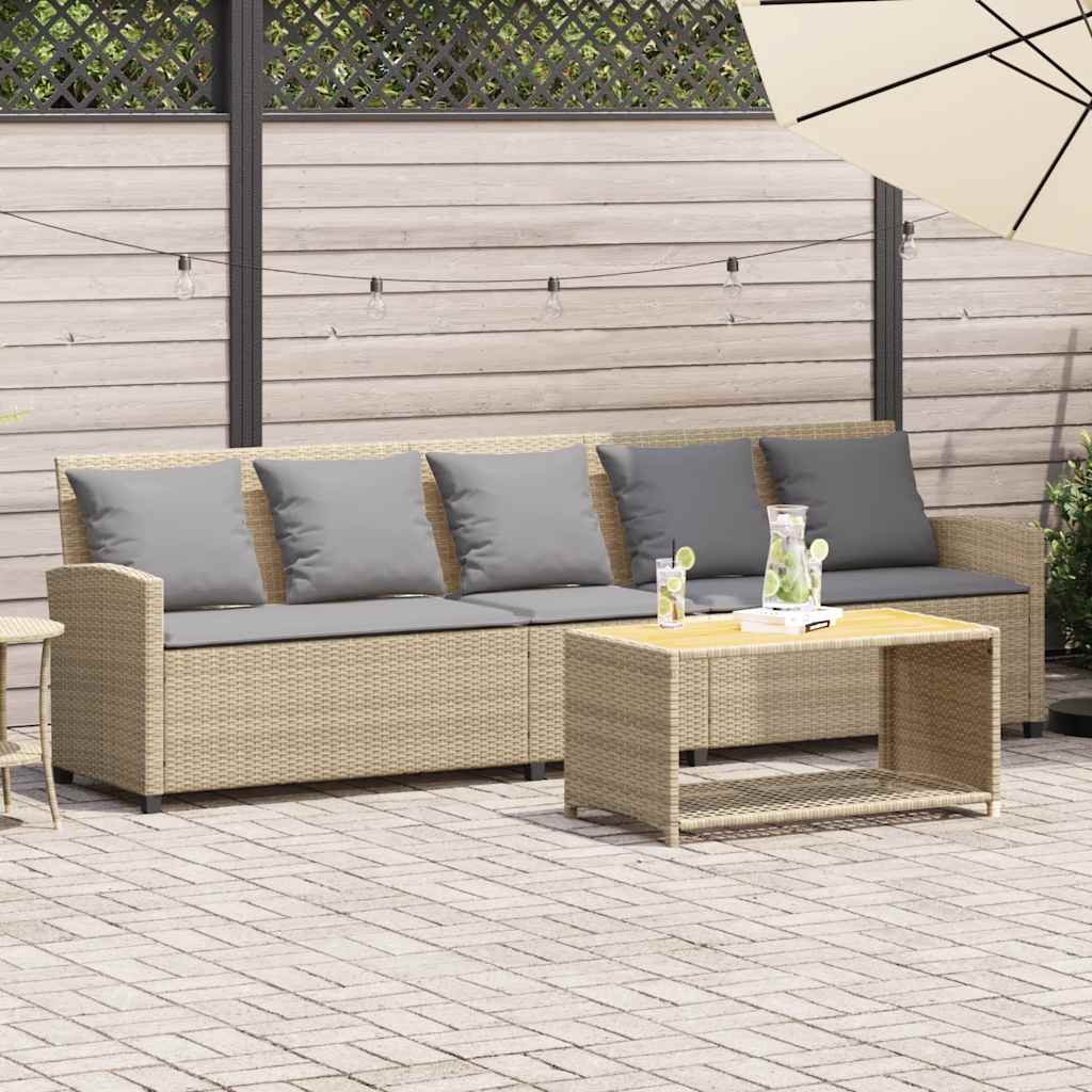 Gartensofa 5-Sitzer mit Kissen Beige Poly Rattan