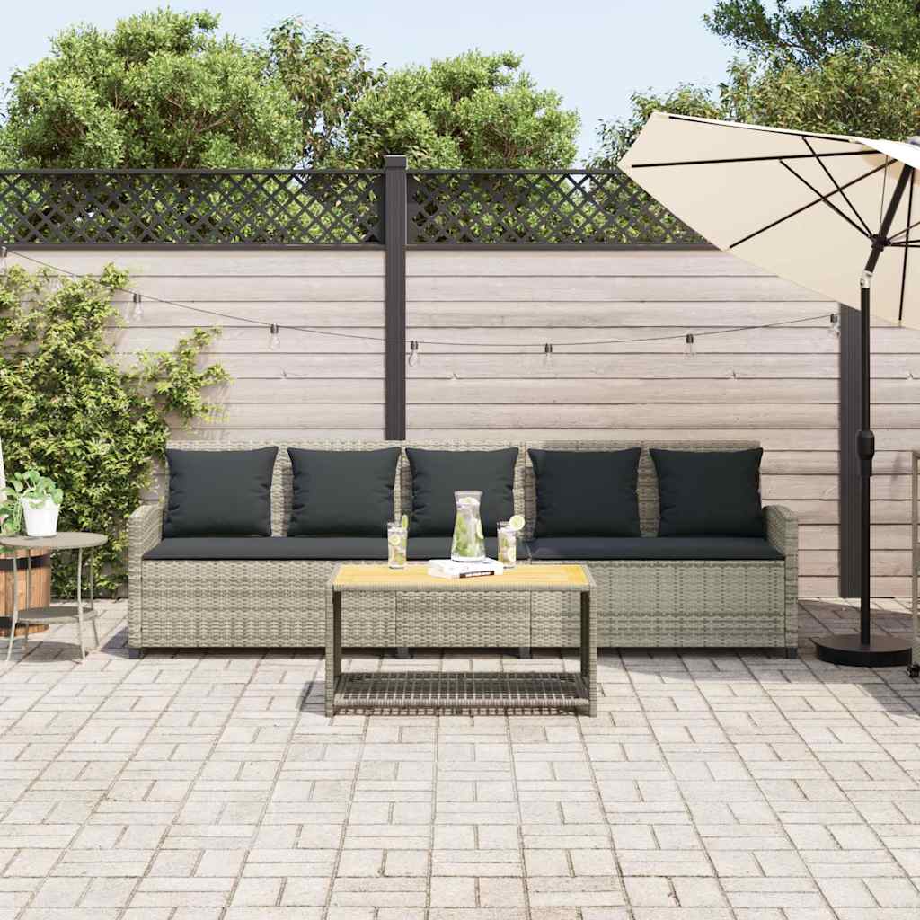 Gartensofa 5-Sitzer mit Kissen Hellgrau Poly Rattan