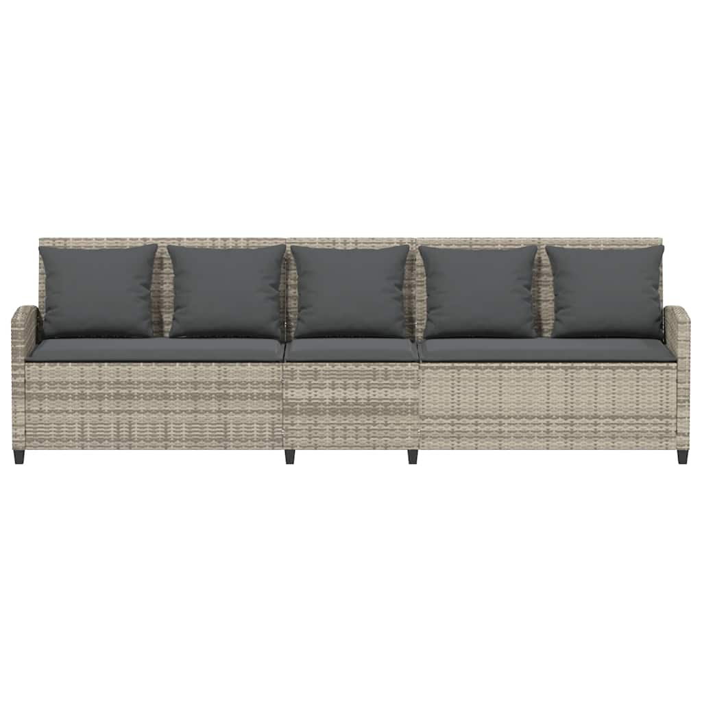 Gartensofa 5-Sitzer mit Kissen Hellgrau Poly Rattan