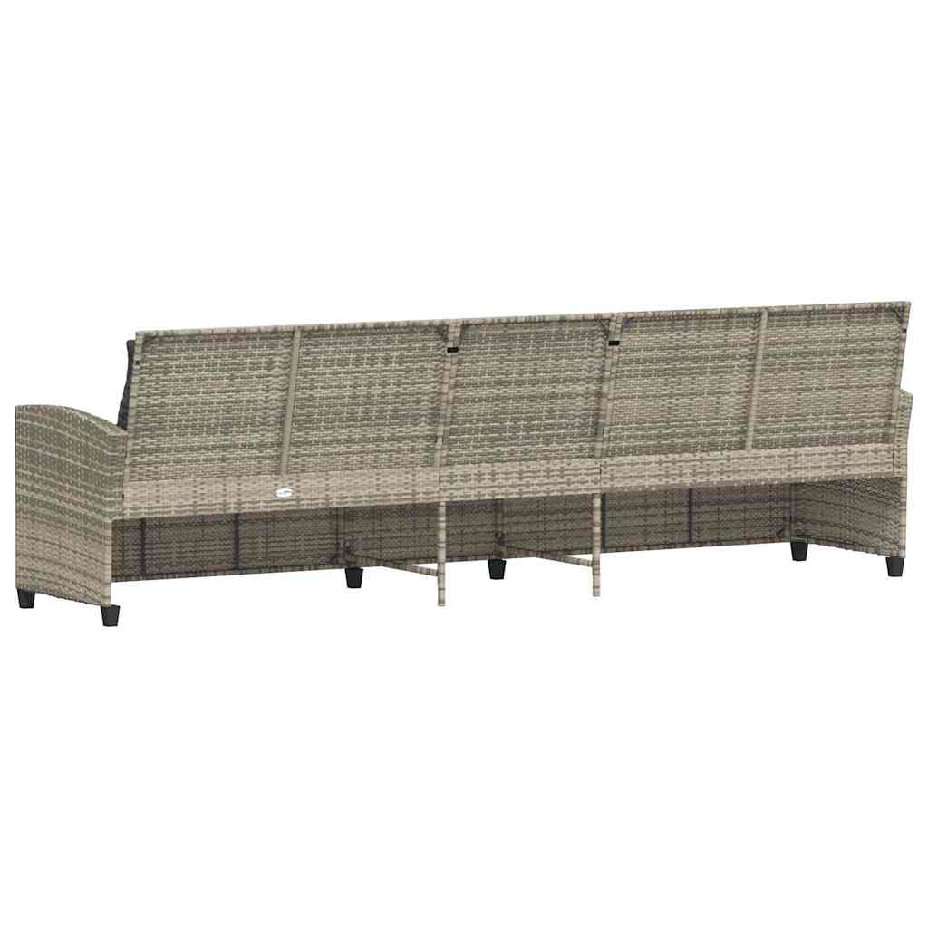 Gartensofa 5-Sitzer mit Kissen Hellgrau Poly Rattan