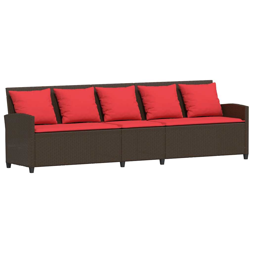 Gartensofa 5-Sitzer mit Kissen Braun Poly Rattan