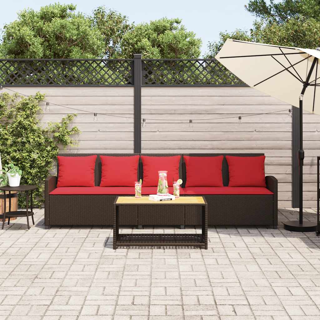 Gartensofa 5-Sitzer mit Kissen Braun Poly Rattan