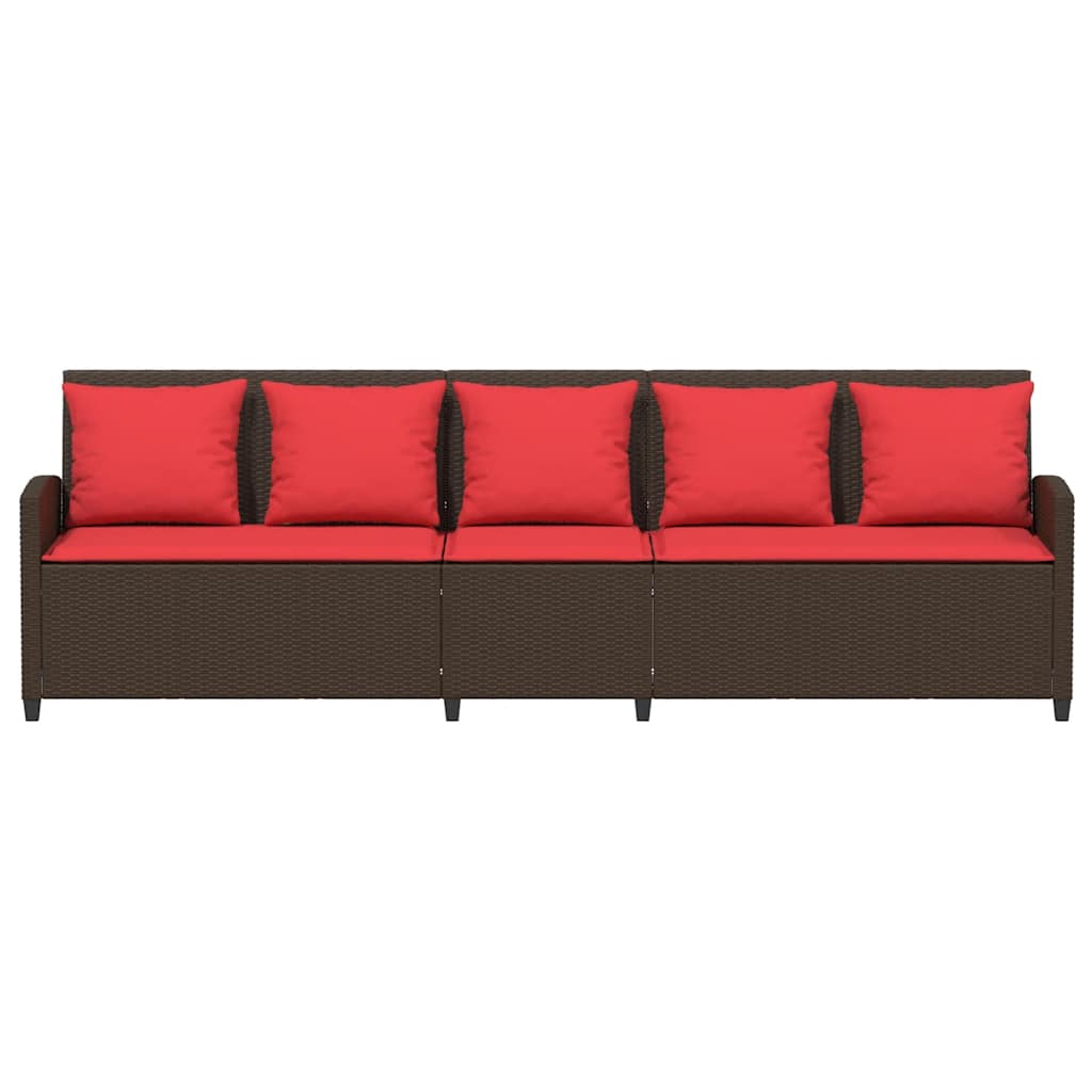 Gartensofa 5-Sitzer mit Kissen Braun Poly Rattan