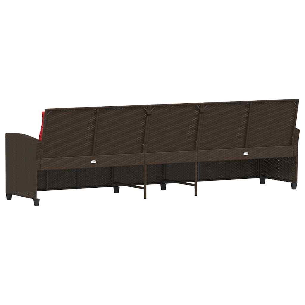 Gartensofa 5-Sitzer mit Kissen Braun Poly Rattan