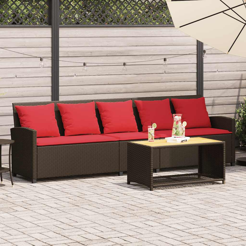 Gartensofa 5-Sitzer mit Kissen Braun Poly Rattan