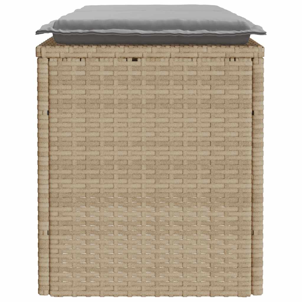 Gartenbank mit Kissen Beige 110x40x44 cm Poly Rattan