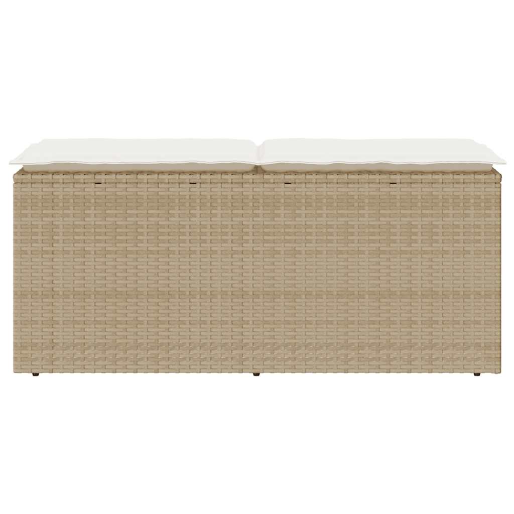 Gartenbank mit Kissen Beige 110x40x44 cm Poly Rattan