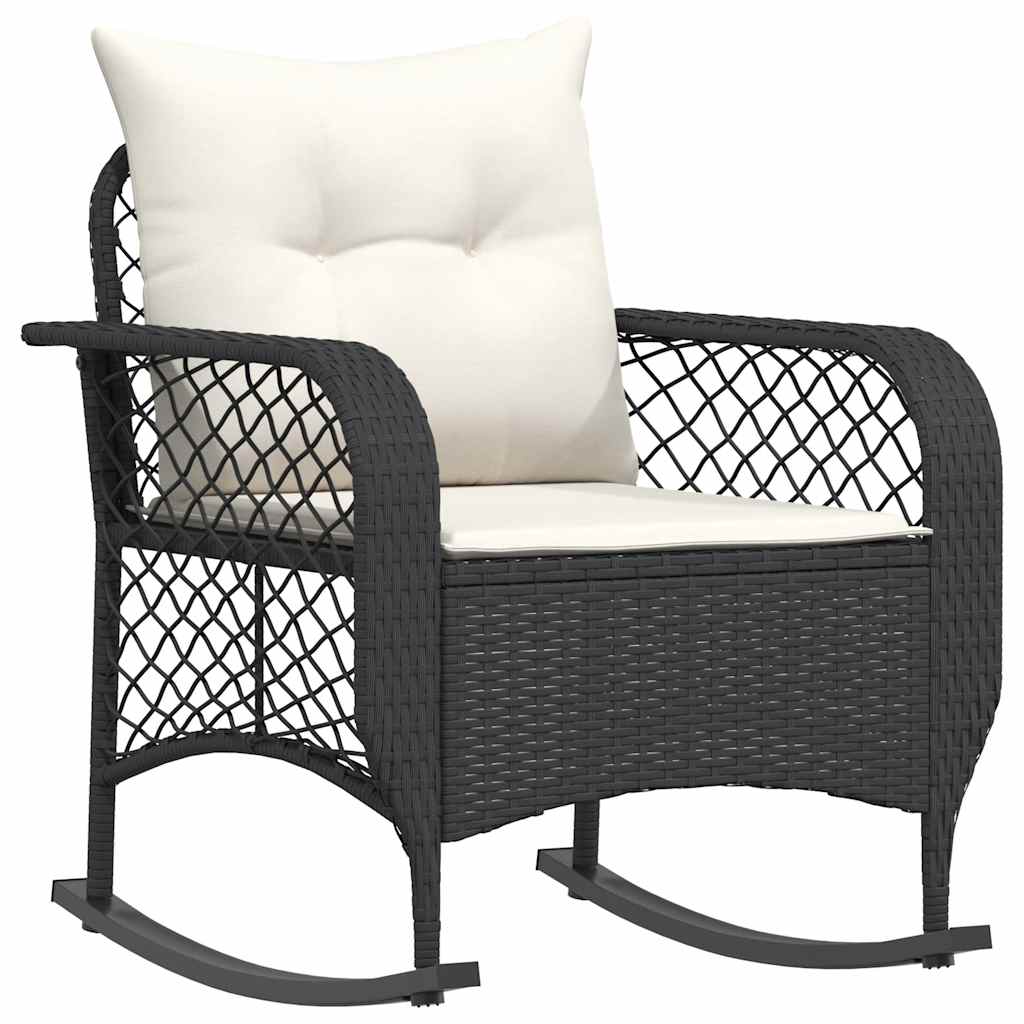 Garten-Schaukelstuhl mit Kissen Schwarz Poly Rattan