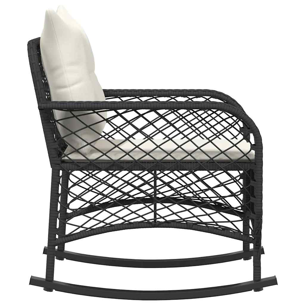 Garten-Schaukelstuhl mit Kissen Schwarz Poly Rattan