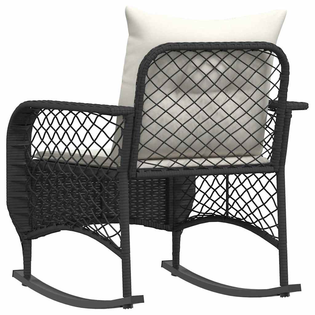 Garten-Schaukelstuhl mit Kissen Schwarz Poly Rattan