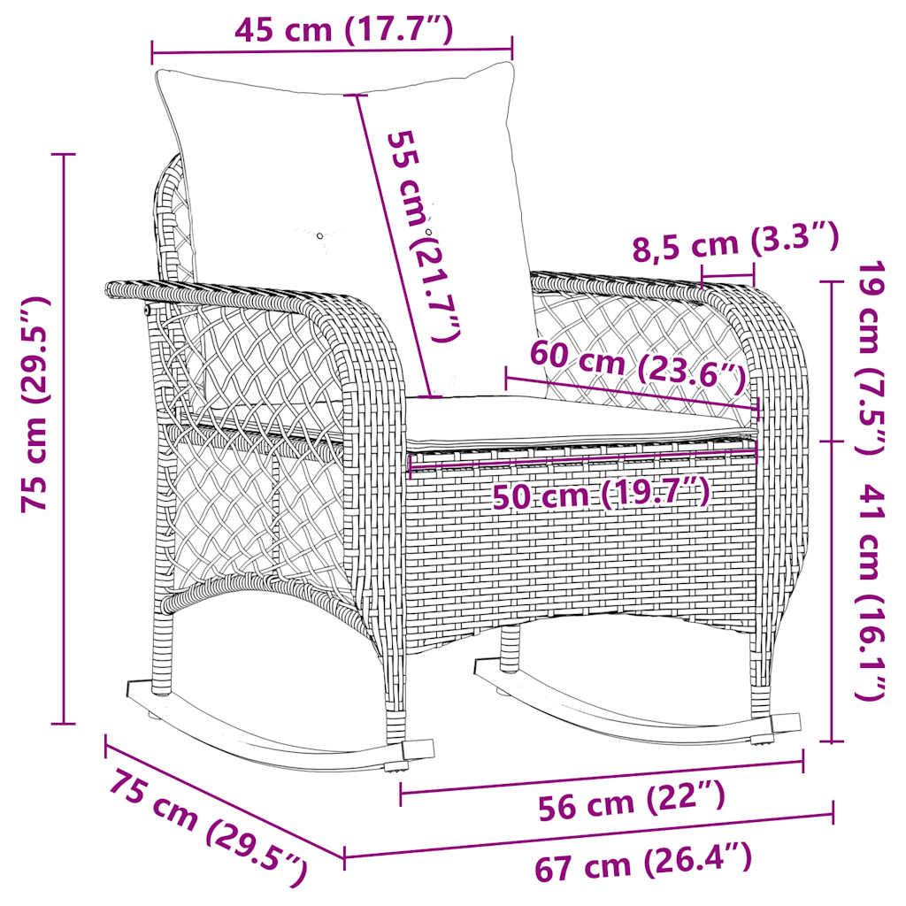 Garten-Schaukelstuhl mit Kissen Schwarz Poly Rattan