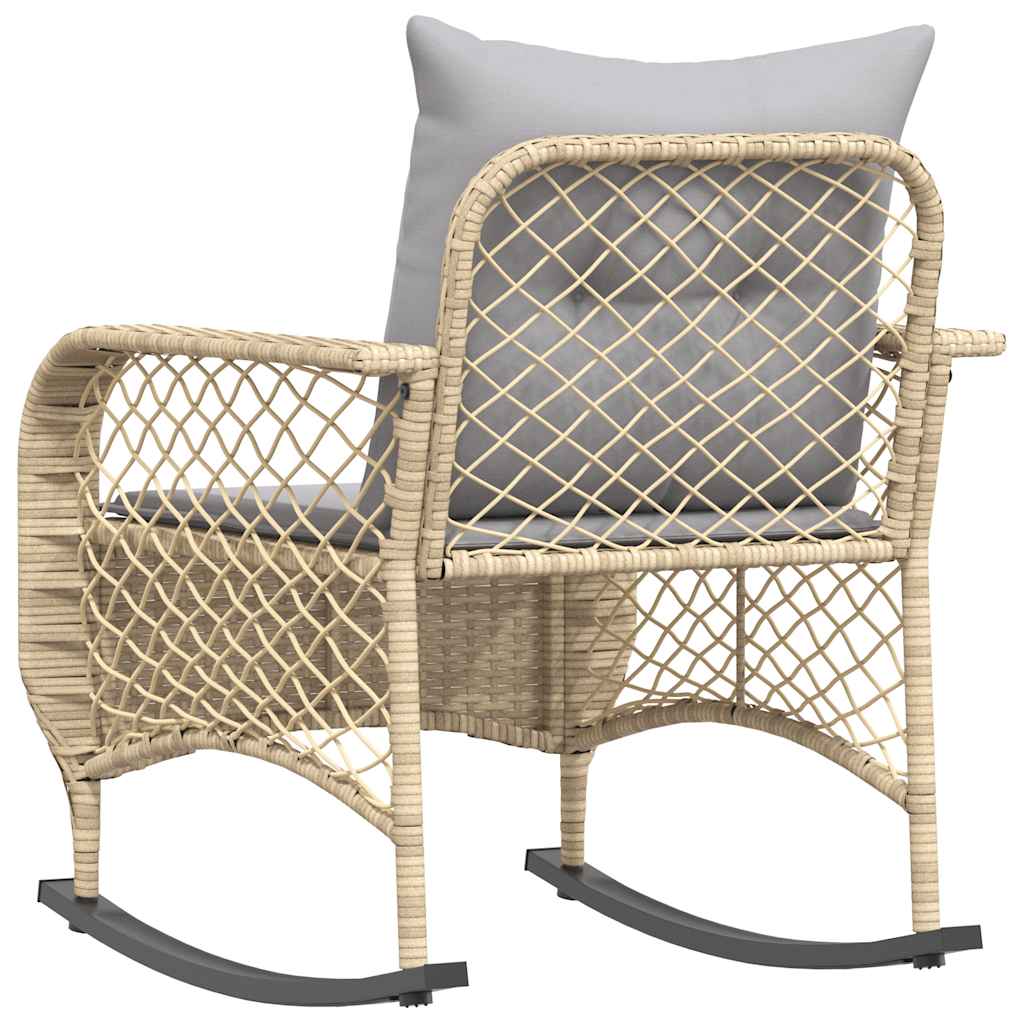 Garten-Schaukelstuhl mit Kissen Beige Poly Rattan