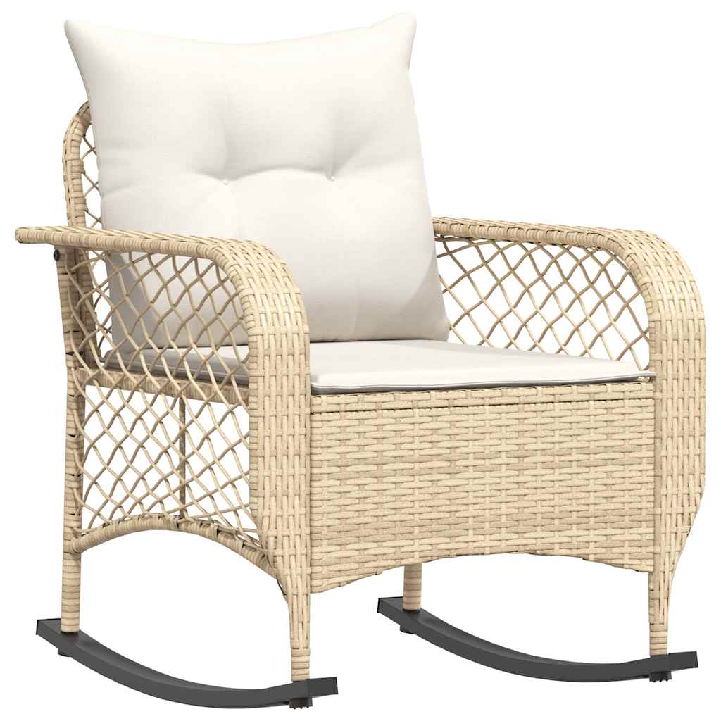 Garten-Schaukelstuhl mit Kissen Beige Poly Rattan