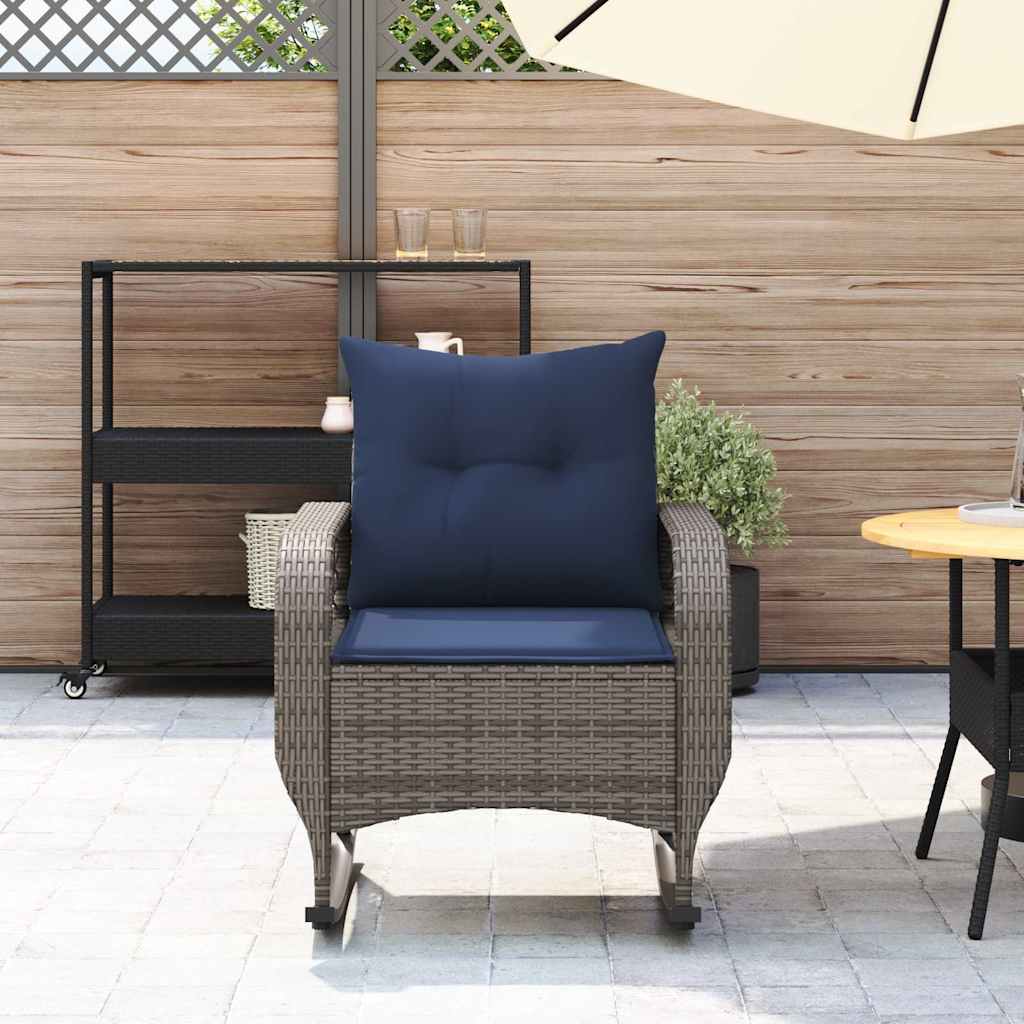 Garten-Schaukelstuhl mit Kissen Grau Poly Rattan