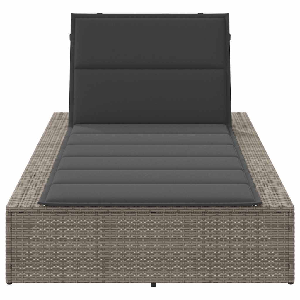 Sonnenliege mit schwebender Auflage Grau Poly Rattan