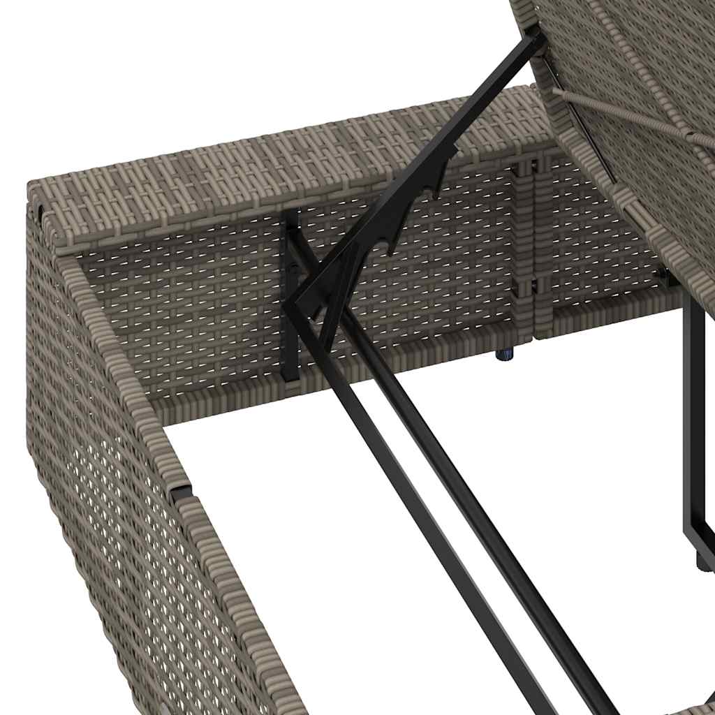 Sonnenliege mit schwebender Auflage Grau Poly Rattan