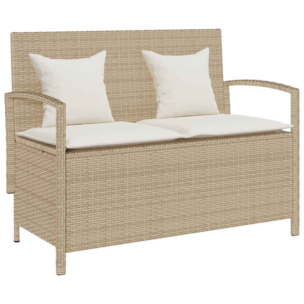 Gartenbank mit Stauraum und Kissen Beige Poly Rattan