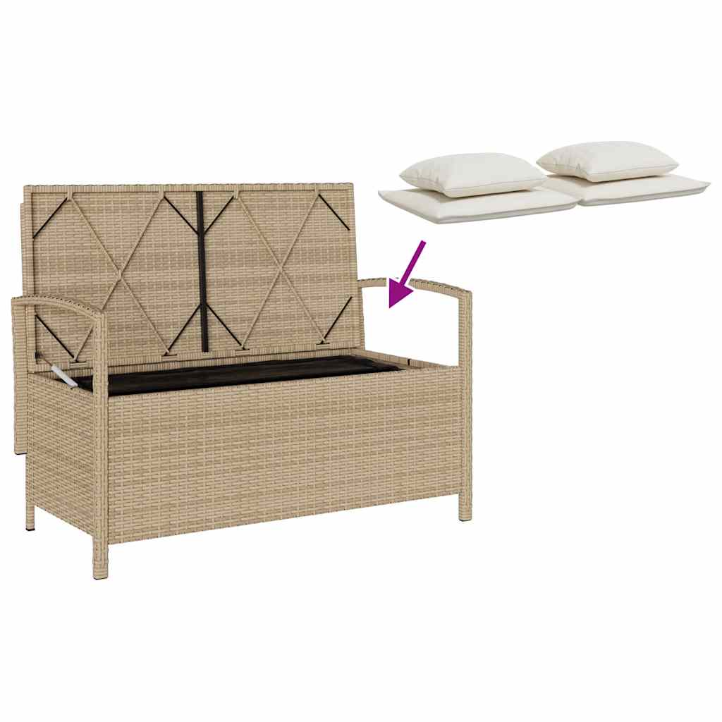 Gartenbank mit Stauraum und Kissen Beige Poly Rattan