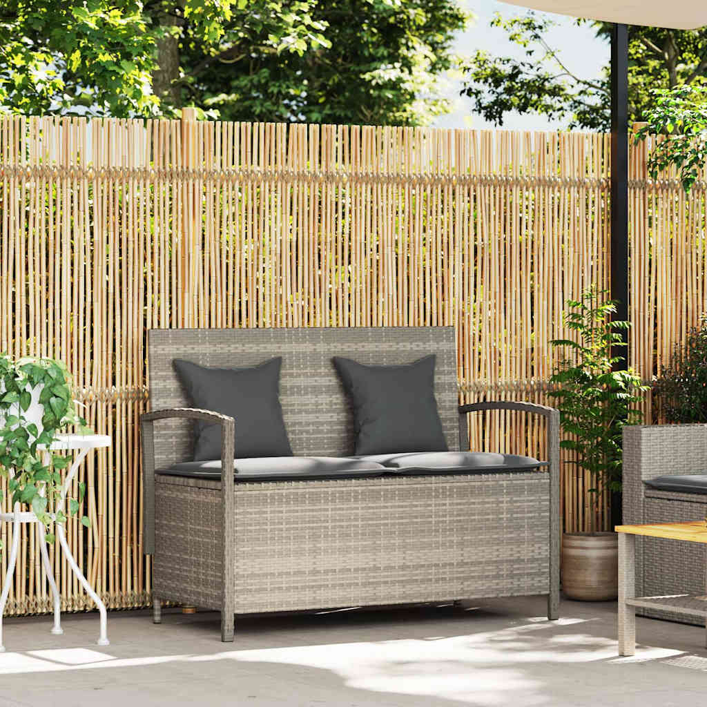 Gartenbank mit Stauraum und Kissen Hellgrau Poly Rattan