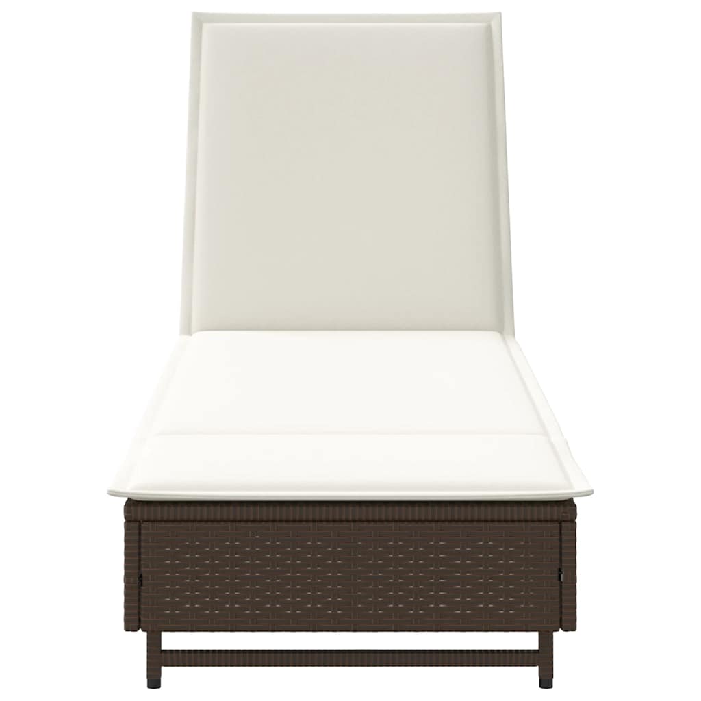 Sonnenliege mit Rollen und Auflage Braun Poly Rattan