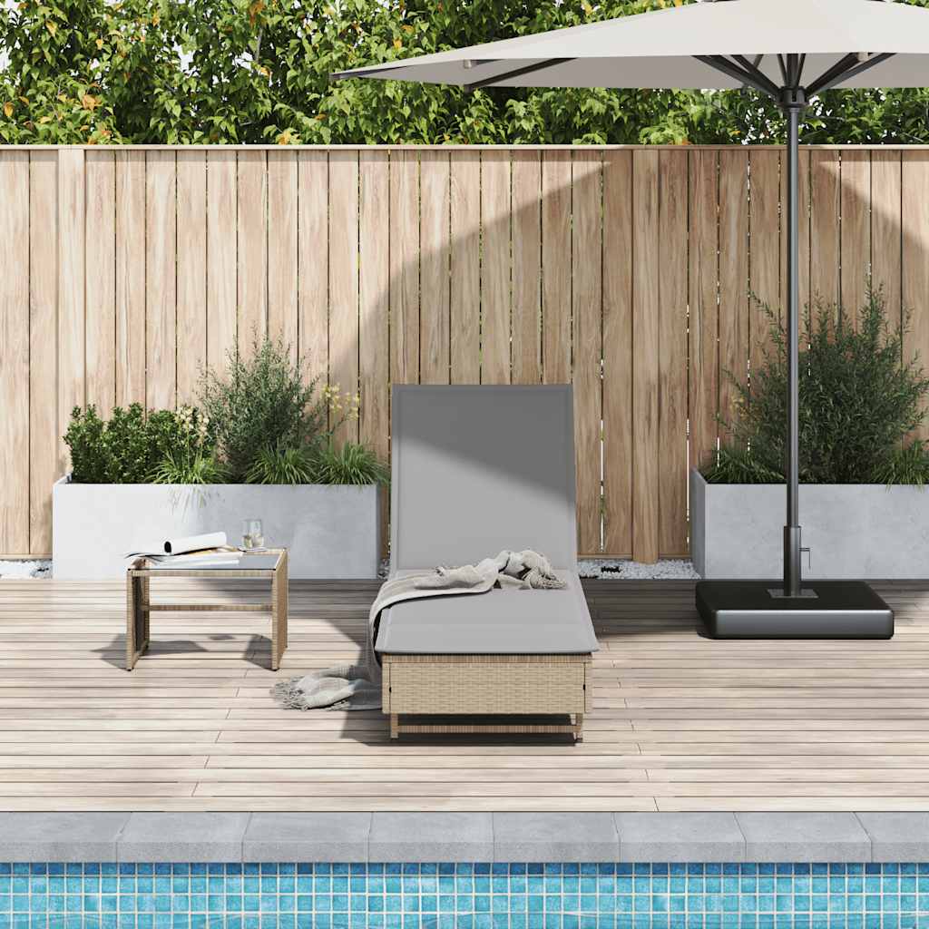 Sonnenliege mit Rollen und Auflage Beige Poly Rattan